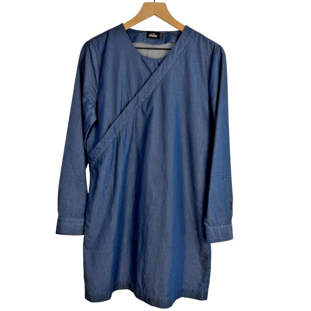 KATE SPADE Saturday Crossover Front Tunic Dress Denim Blue Cotton M Casual